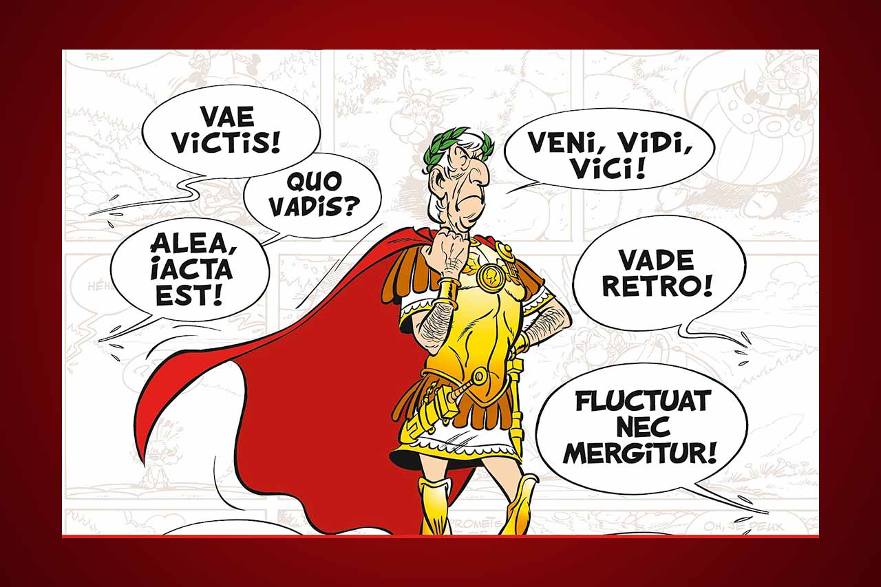 Ett utsnitt från omslaget till ”Asterix. Latinska sentenser med förklaringar” av Bernard-Pierre Molin. 