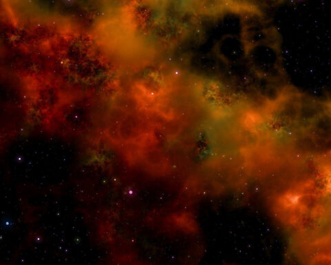 rymden, rymdbild, rött moln