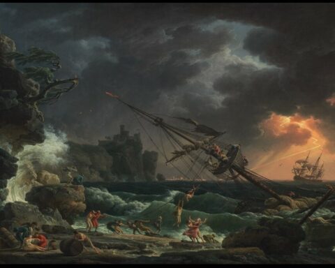 "Skeppsbrott", 1772 av Claude Joseph Vernet. (The National Gallery of art, Washington, D.C. USA.)