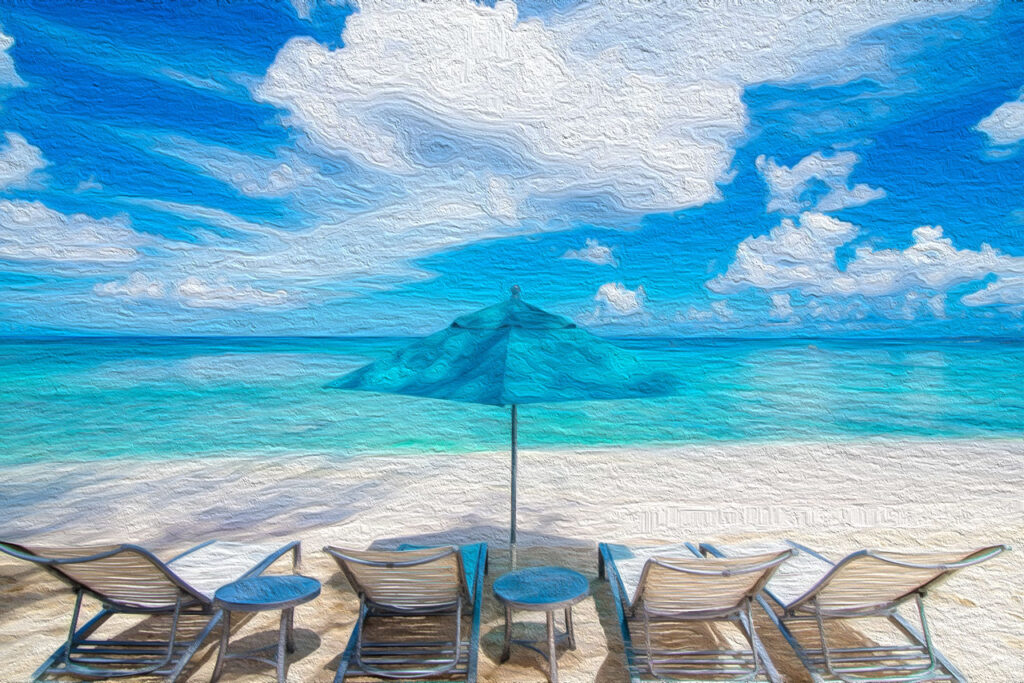 Foto: Pixabay.com. Digitalt bearbetad av Opulens. Strandbild.