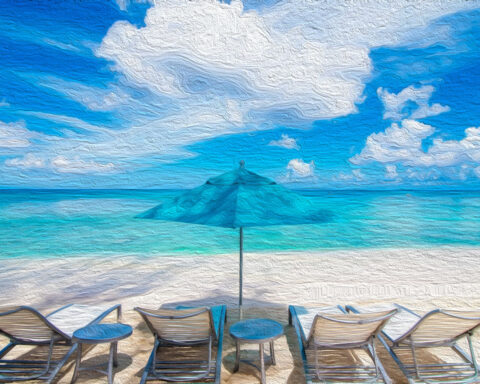 Foto: Pixabay.com. Digitalt bearbetad av Opulens. Strandbild.