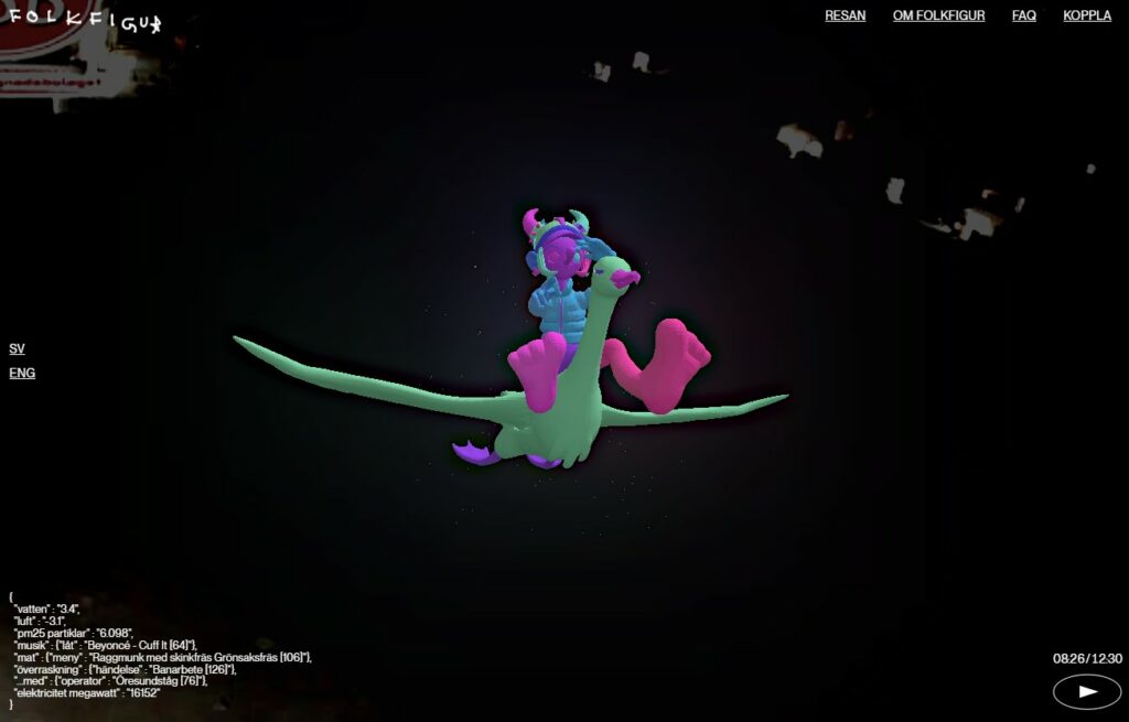 "Folkfigur". Digitalt konstverk av Ilja Karilampi, beställt av Statens konstråd. (Bild: Skärmdump från Folkfigur.se den 6 december 2022)