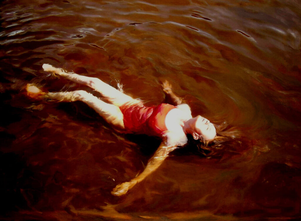 Flytande. 2001 akryl på duk. Konstverk av Karin Broos.