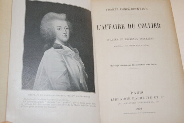 Ett uppslag ur den franska upplagan av Funck-Brentanos verk om skandalen vid det franska hovet.