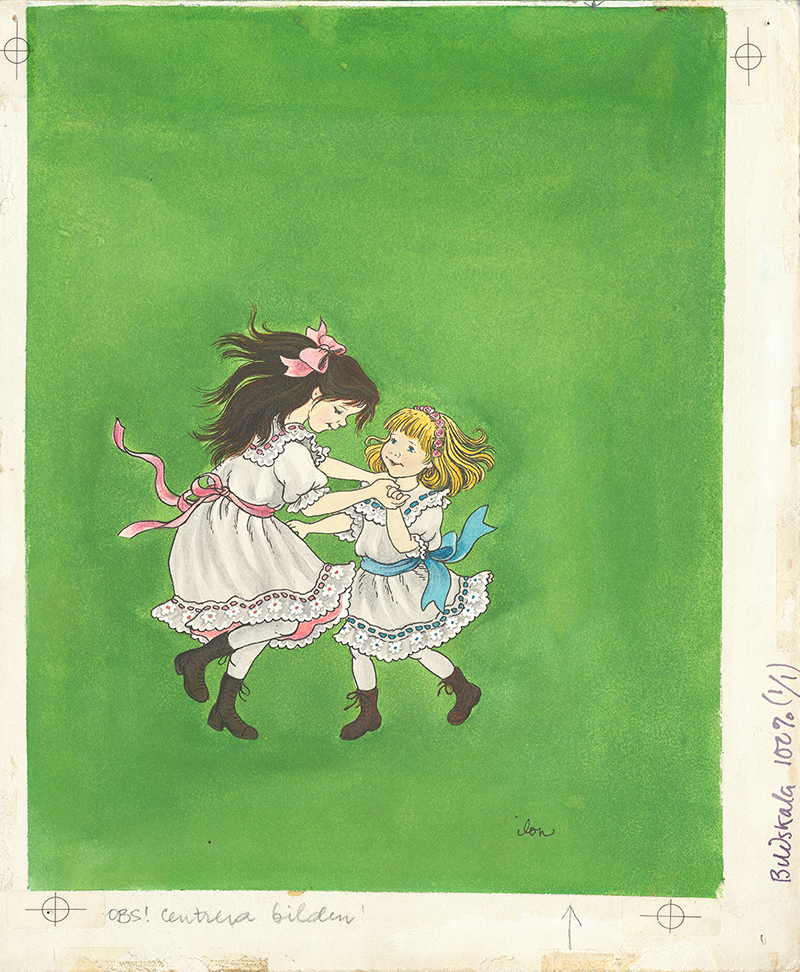Ilon Wikland, Omslaget till "Madicken och Junibackens Pims", 1976. Foto: Göteborgs konstmuseum / Hossein Sehatlou. Copyright: Design Ilon Wikland AB. Madicken: TM och copyright The Astrid Lindgren Company.
