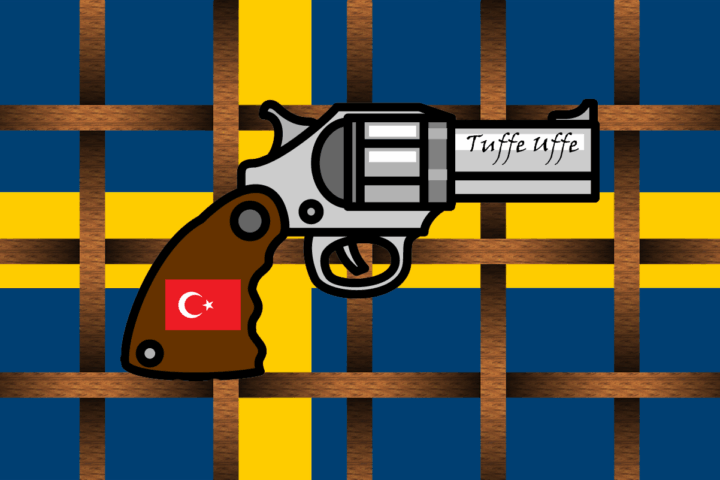 SATIR. Samuel Andersson har skrivit en dagsvers om att Ulf Kristersson tagit emot en namnad revolver i gåva från Erdogan.